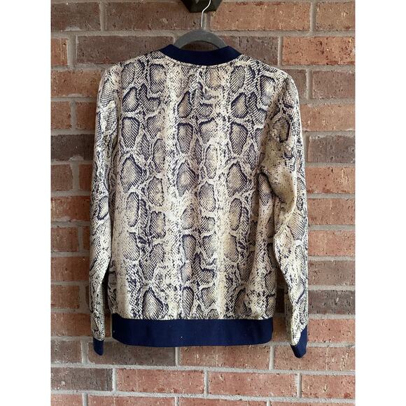 Kori America Women's Blue Snake Print Full Zip Bomber Jacket Sz Small - Picture 2 of 4